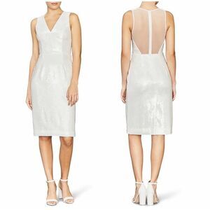 AMSALE Clear Sequin Sleeveless Sheath Dress, White, Wedding, Party, Size 10, NWT